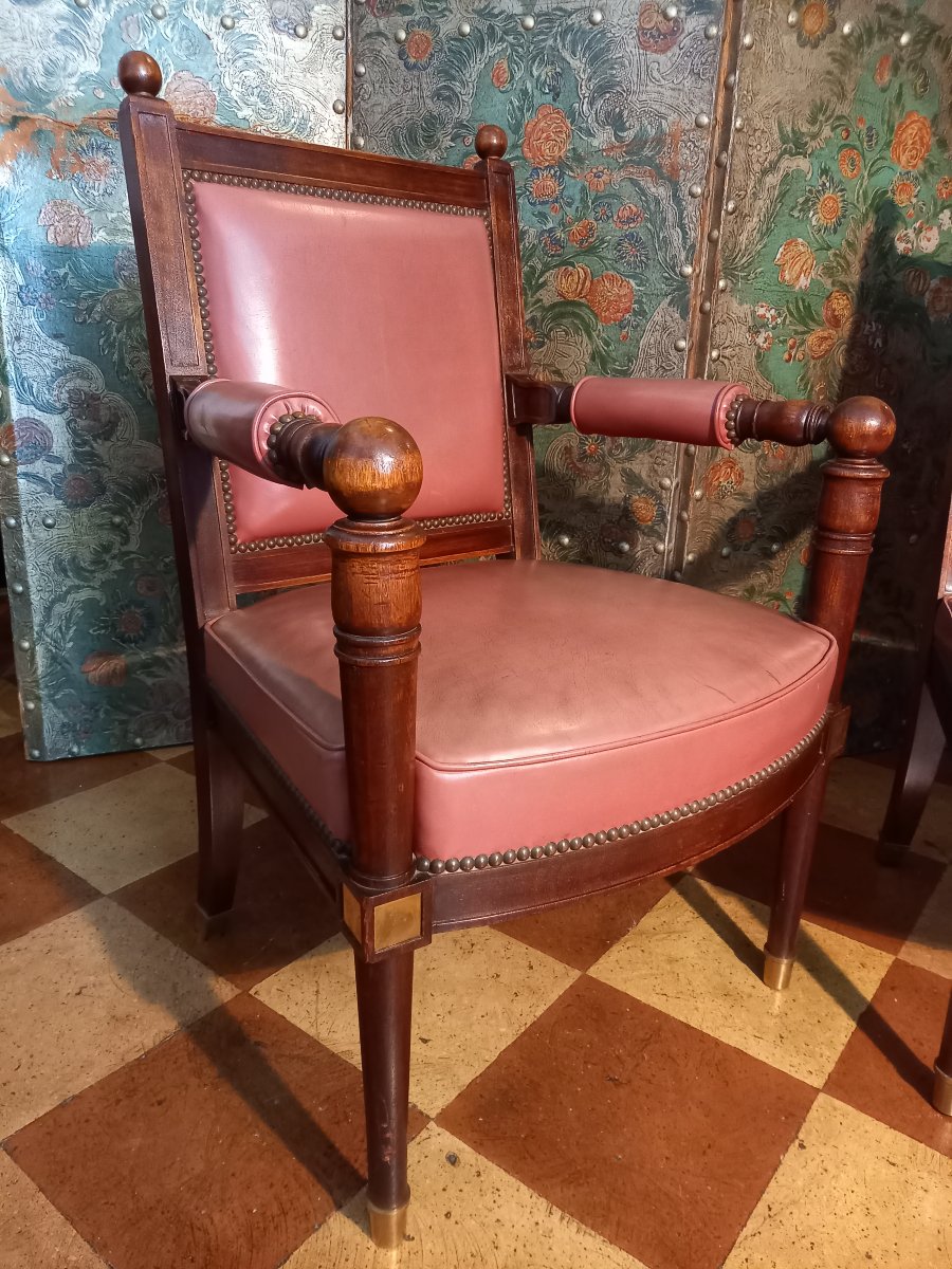 Paire de fauteuils Jansen en acajou, l’un estampillé de la célèbre maison de décoration-photo-4