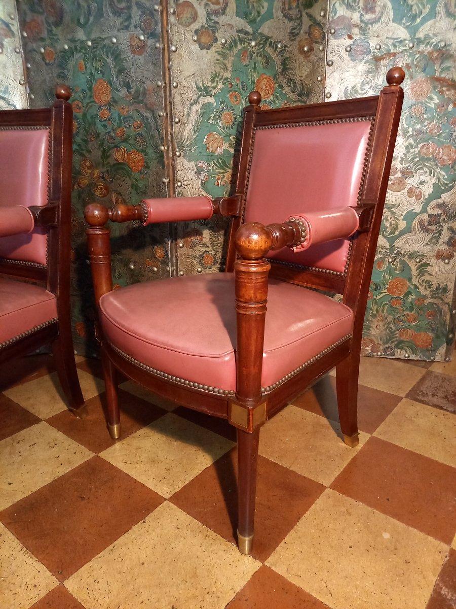 Paire de fauteuils Jansen en acajou, l’un estampillé de la célèbre maison de décoration-photo-5