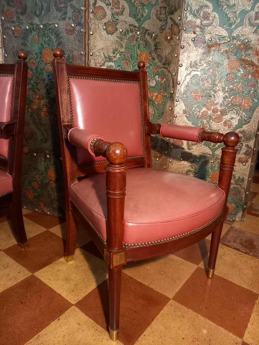Paire de fauteuils Jansen en acajou, l’un estampillé de la célèbre maison de décoration-photo-6
