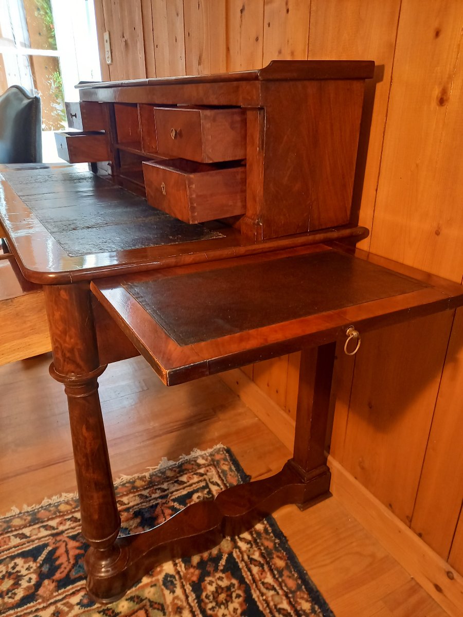 Vintage Tiered Architectural Desk; Restored In Mahogany And Flamed Mahogany Veneer-photo-2