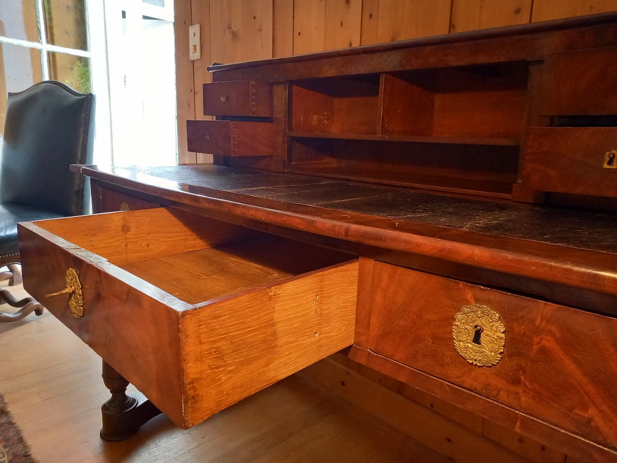 Vintage Tiered Architectural Desk; Restored In Mahogany And Flamed Mahogany Veneer-photo-6
