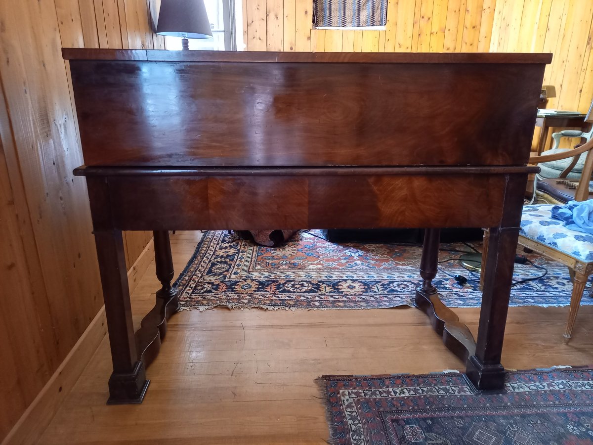 Vintage Tiered Architectural Desk; Restored In Mahogany And Flamed Mahogany Veneer-photo-8