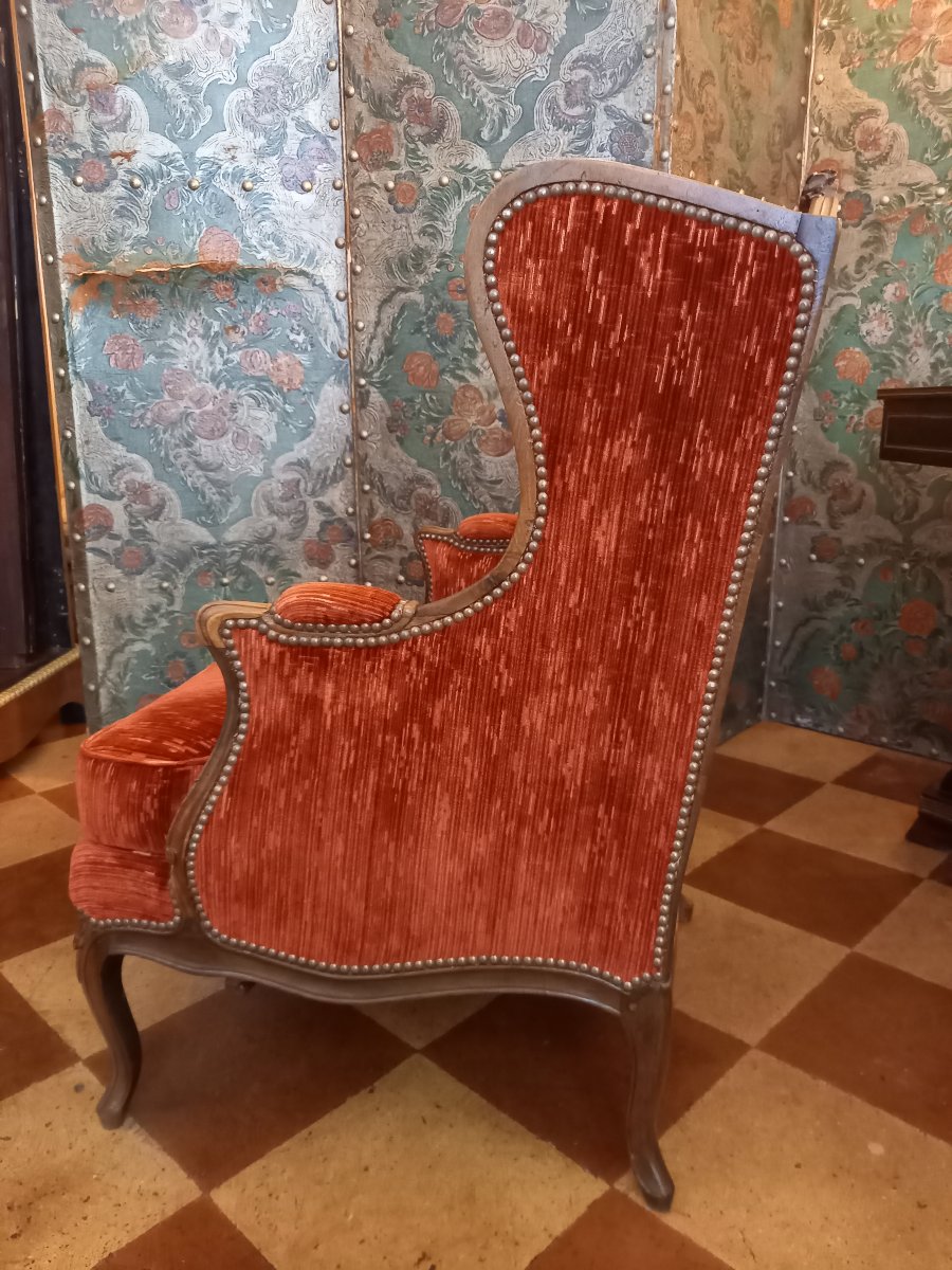 Basse et confortable bergère à oreilles d'époque Louis XV - 18ème siècle-photo-2