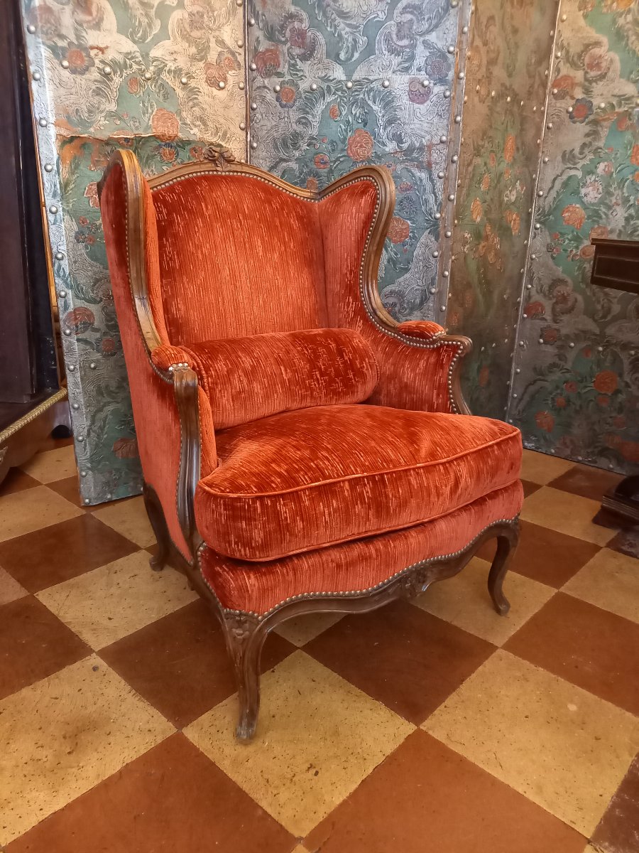 Basse et confortable bergère à oreilles d'époque Louis XV - 18ème siècle-photo-3