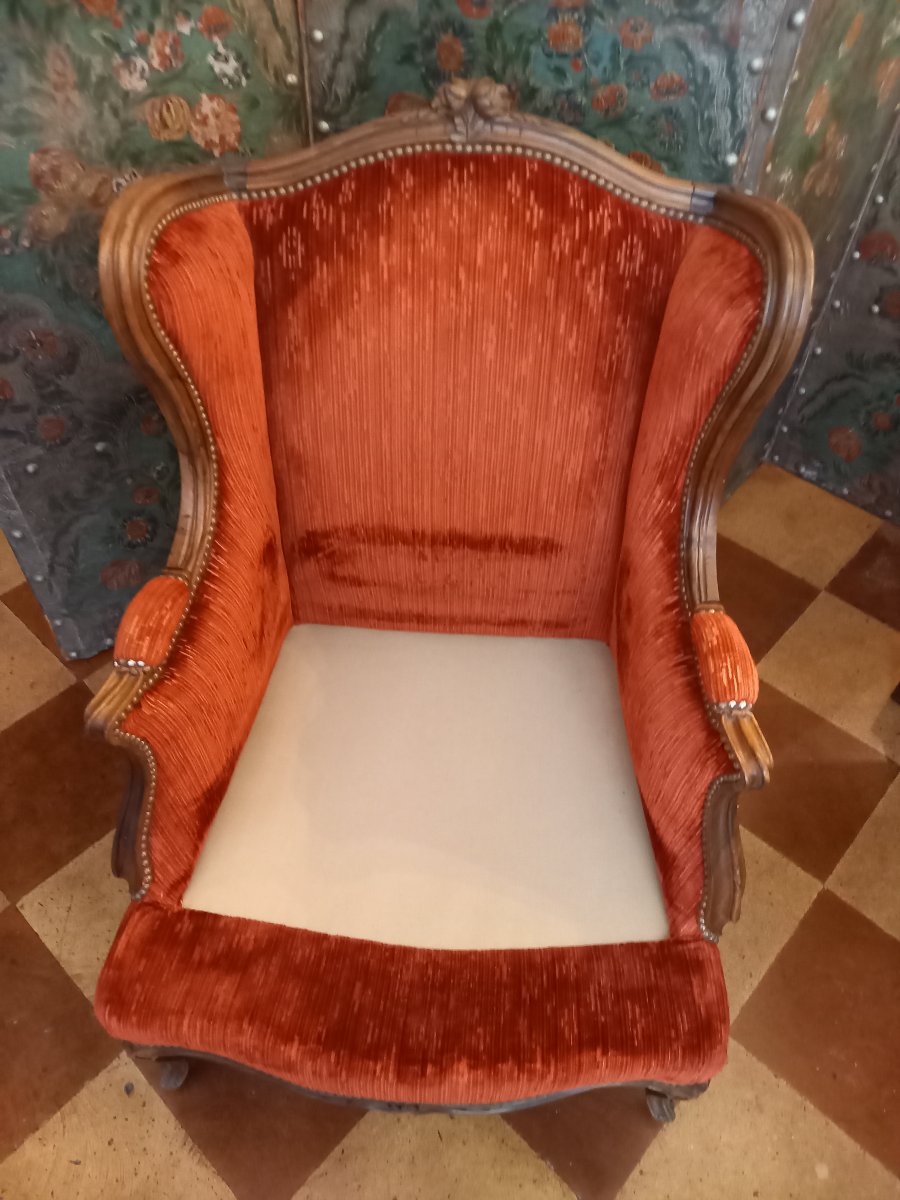 Basse et confortable bergère à oreilles d'époque Louis XV - 18ème siècle-photo-7