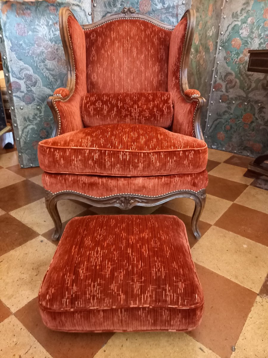 Basse et confortable bergère à oreilles d'époque Louis XV - 18ème siècle-photo-8