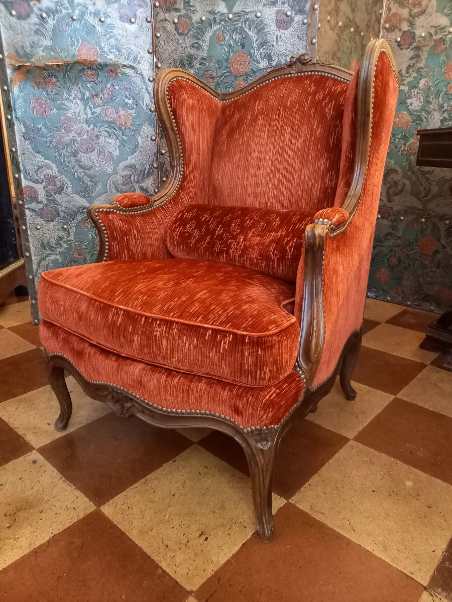 Basse et confortable bergère à oreilles d'époque Louis XV - 18ème siècle