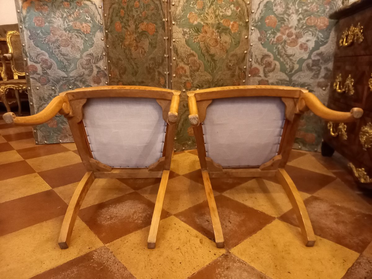Élégante et rare paire de chaises d’époque Charles X en érable incrusté d'amarante-photo-8
