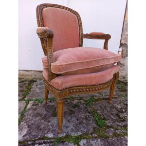 Stamped Carpentier, Cabriolet Armchair In Natural Wood, Transitional Louis XV-louis XVI