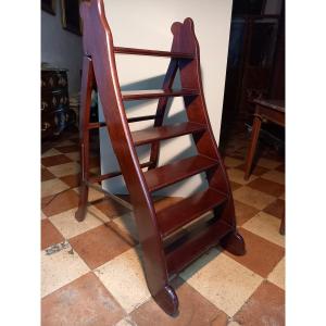 Elegant 6-step Solid Mahogany Library Stool In The Restoration Style