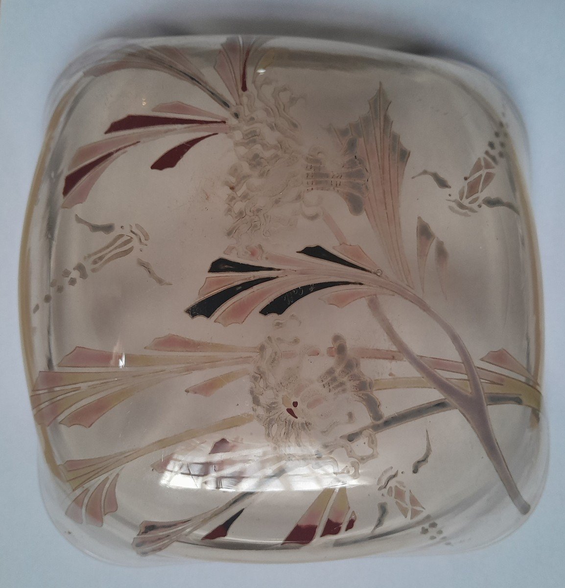 Emile Gallé Enamelled Smoked Glass Bowl With Aquatic Decoration-photo-4