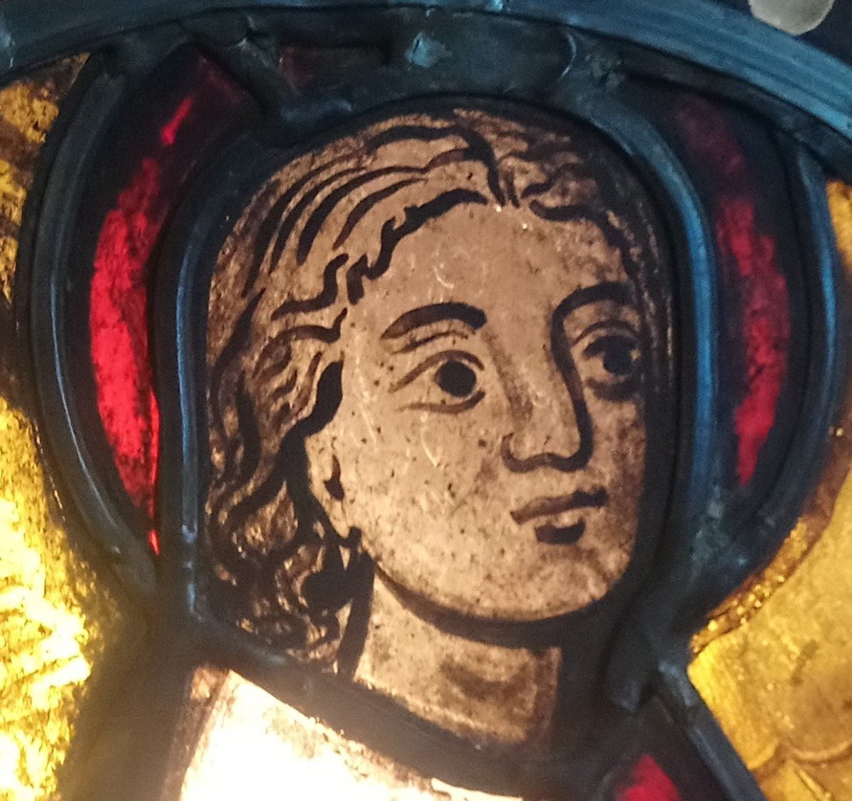 Vitrail - Rondel Médiéval à Décor d'Un Ange - XIII ème-photo-3