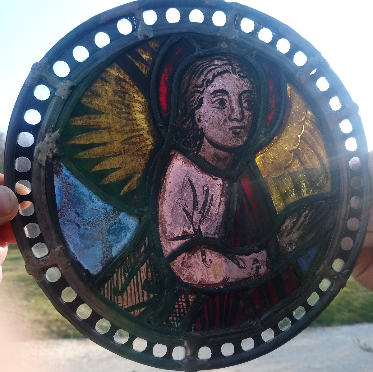 Vitrail - Rondel Médiéval à Décor d'Un Ange - XIII ème-photo-4