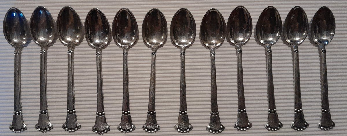 12 Art Deco Teaspoons In Sterling Silver - Denmark -photo-4