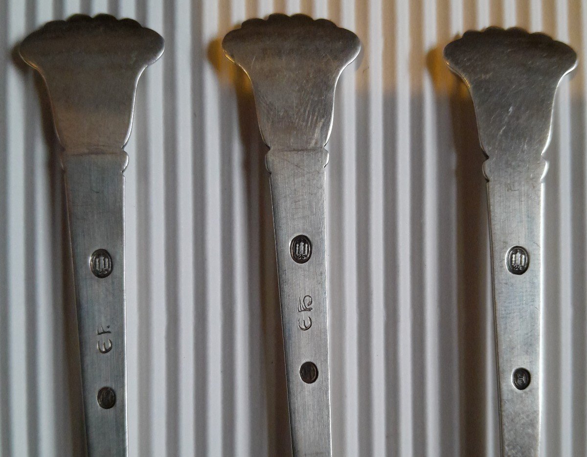12 Art Deco Teaspoons In Sterling Silver - Denmark -photo-2