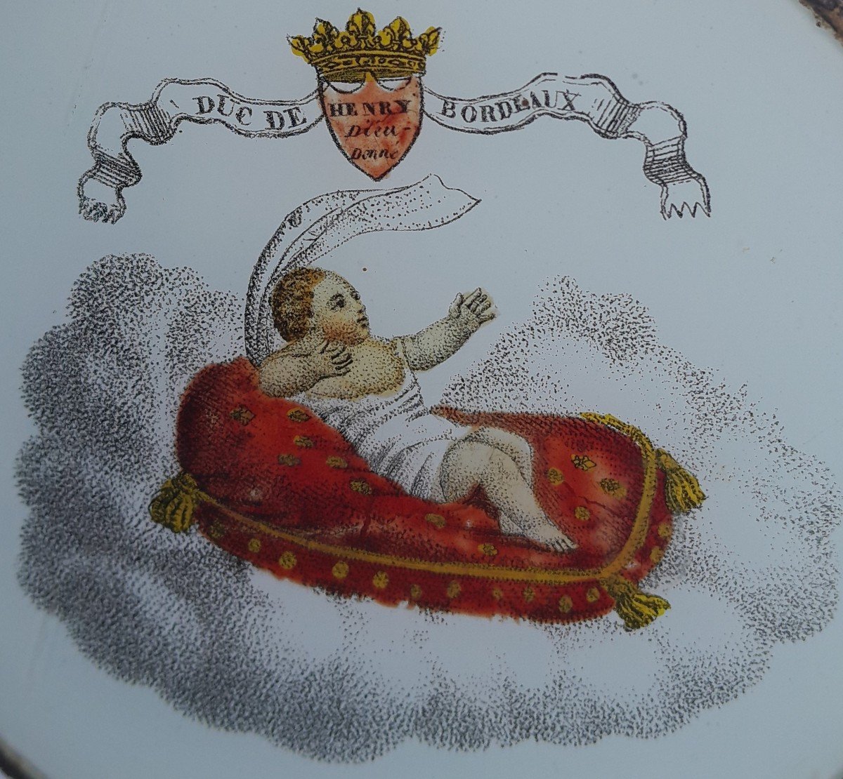 Fixé Sous Verre- Boîte à Dragées Naissance d'Henry V, Duc De Bordeaux, "Dieu-donné"-photo-1