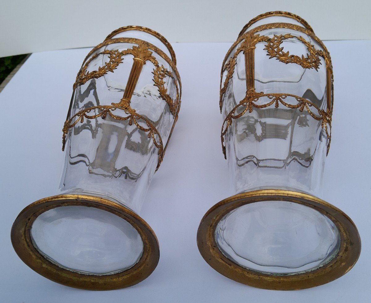 Pair Of XIXth Crystal Vases Attributed To Baccarat  - Gilded Bronze Mount-photo-1