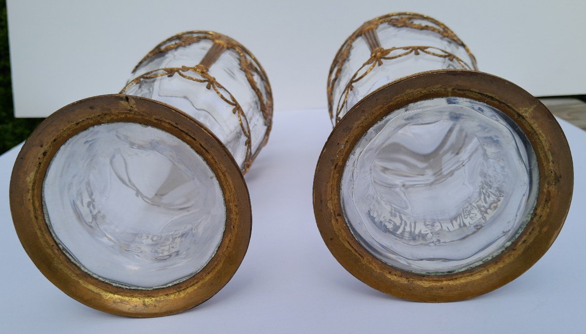 Pair Of XIXth Crystal Vases Attributed To Baccarat  - Gilded Bronze Mount-photo-2