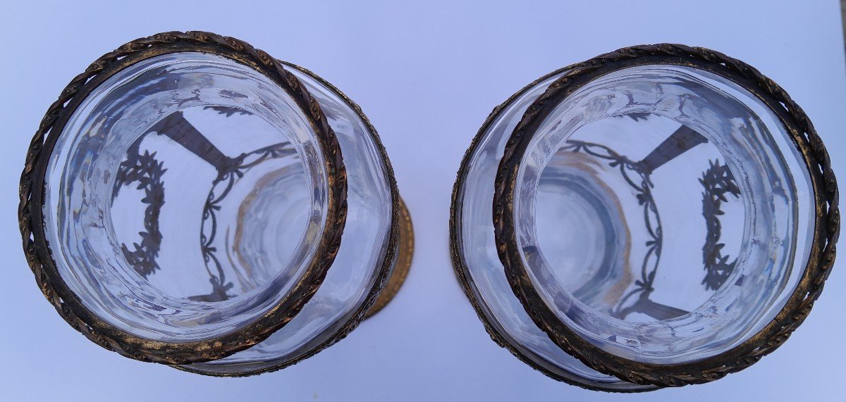 Pair Of XIXth Crystal Vases Attributed To Baccarat  - Gilded Bronze Mount-photo-5