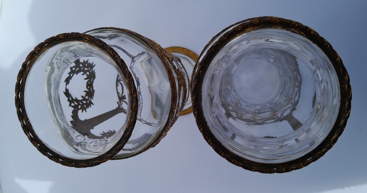 Pair Of XIXth Crystal Vases Attributed To Baccarat  - Gilded Bronze Mount-photo-6