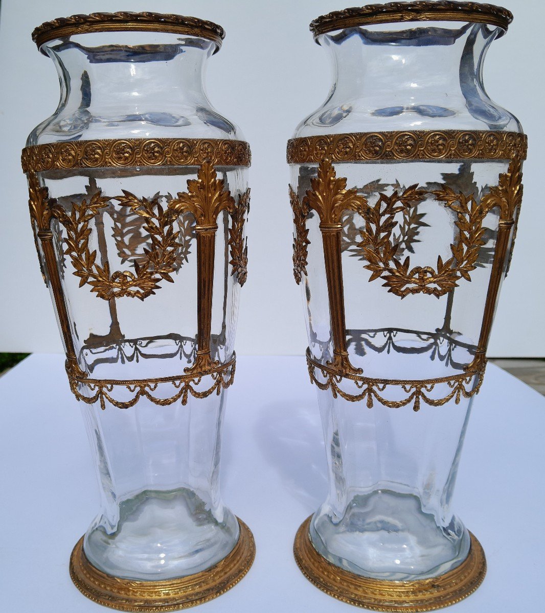 Pair Of XIXth Crystal Vases Attributed To Baccarat  - Gilded Bronze Mount