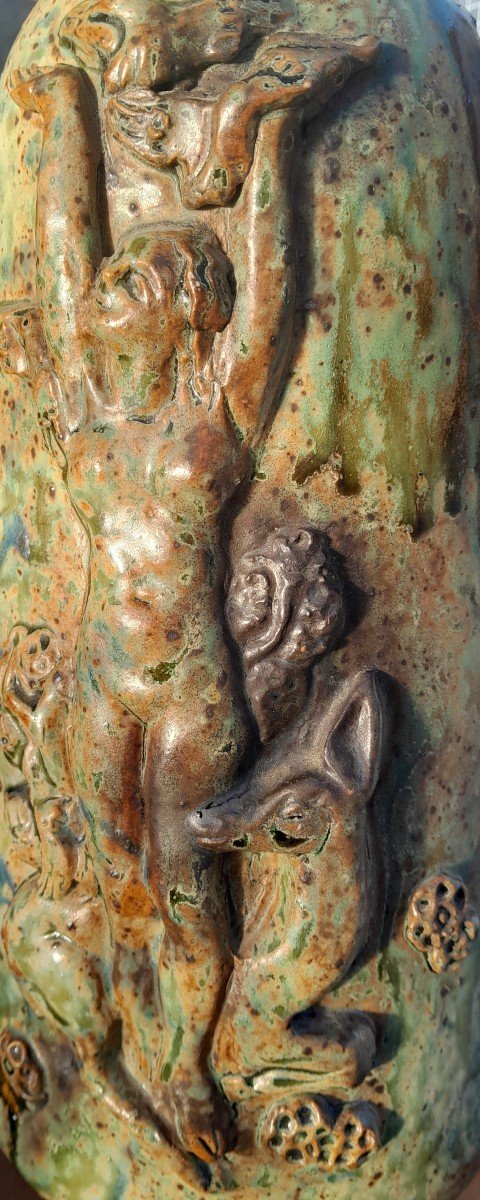 André Rozay La Borne - Vase en grès au décor en relief, allégorie des quatre saisons-photo-3