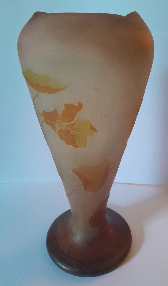 Large Emile Gallé Vase Decorated With Nasturtiums-photo-2
