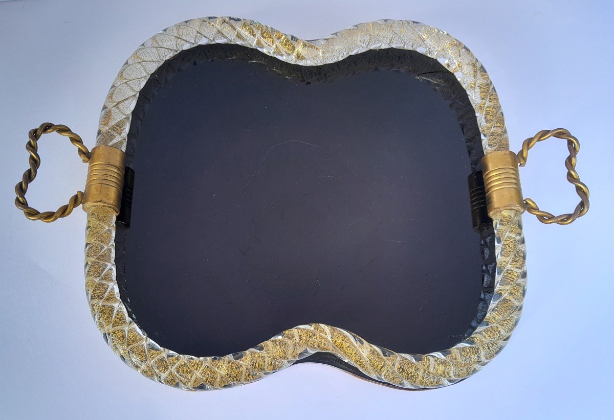 Murano Gold-inclusion Twisted Glass Rimmed Tray By Venini - 1950s-photo-2