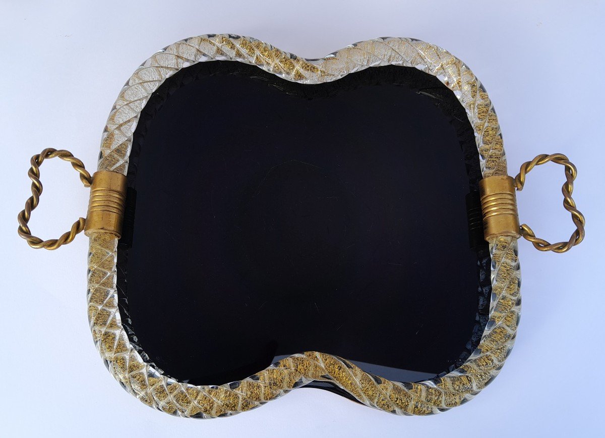 Murano Gold-inclusion Twisted Glass Rimmed Tray By Venini - 1950s-photo-3