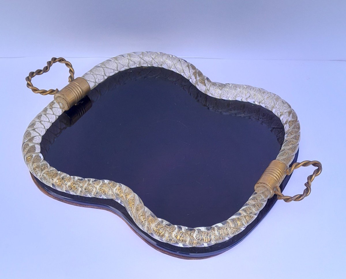 Murano Gold-inclusion Twisted Glass Rimmed Tray By Venini - 1950s