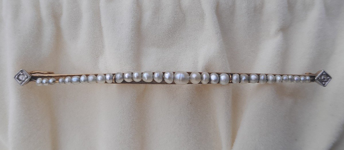 Broche barrette en or, perles et diamants-photo-2