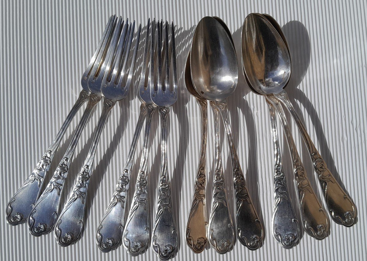 Couverts art nouveau Boulenger - Cuillères et fourchettes de table modèle "tulipes"-photo-2