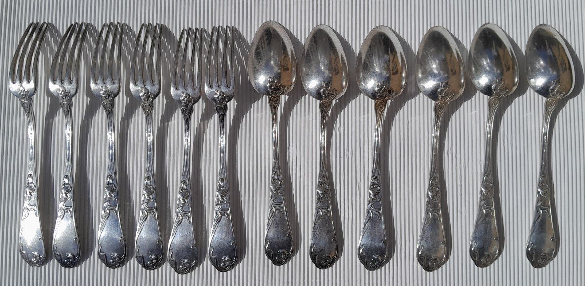 Couverts art nouveau Boulenger - Cuillères et fourchettes de table modèle "tulipes"-photo-4