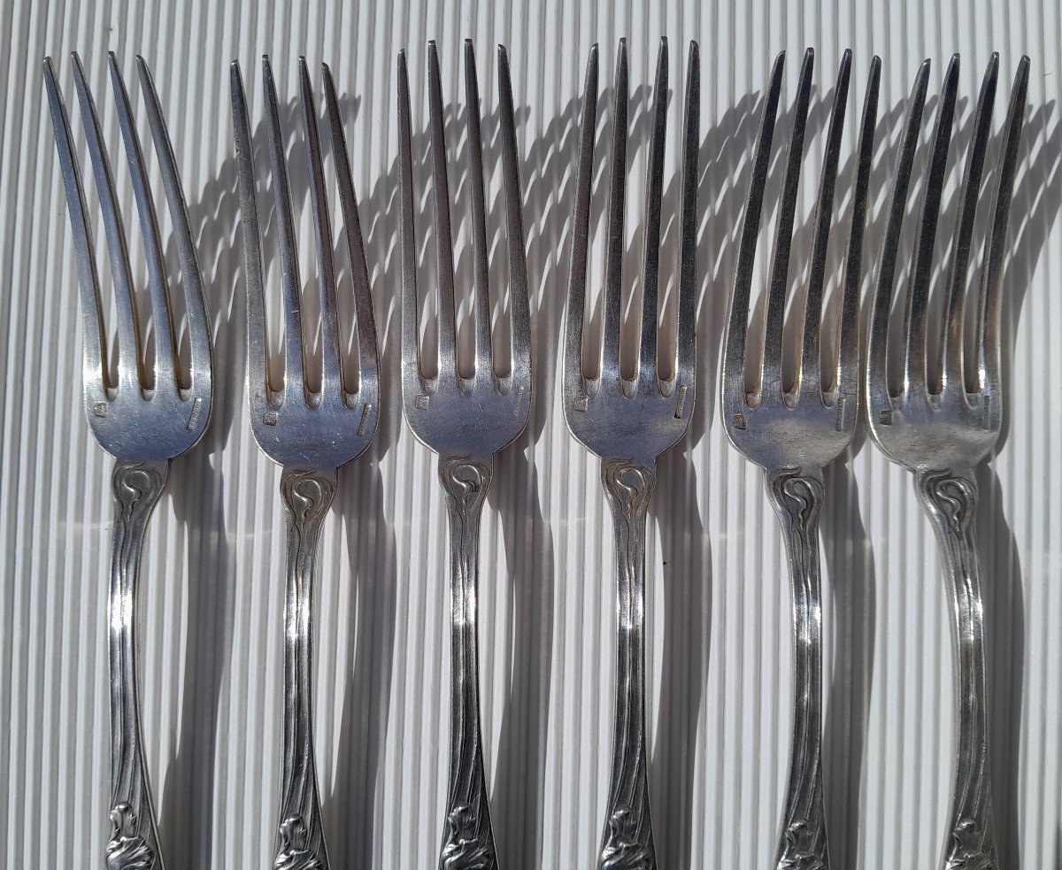 Couverts art nouveau Boulenger - Cuillères et fourchettes de table modèle "tulipes"-photo-2