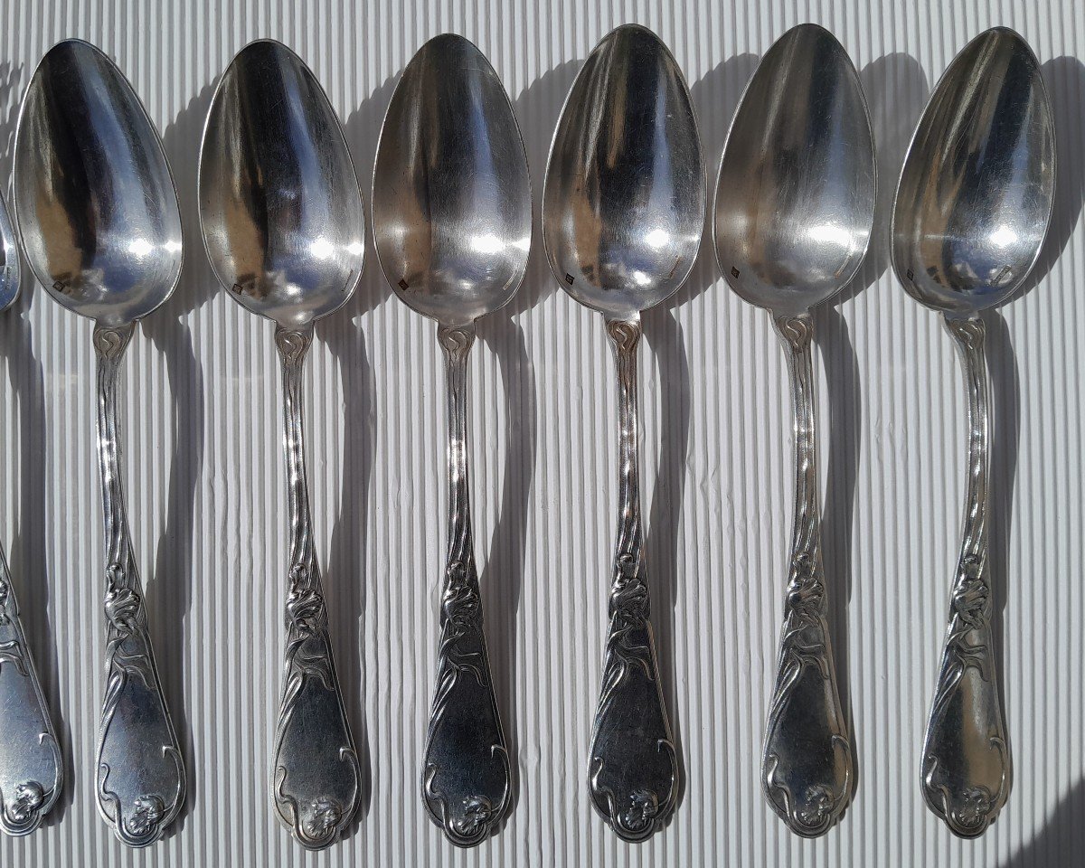 Couverts art nouveau Boulenger - Cuillères et fourchettes de table modèle "tulipes"-photo-3