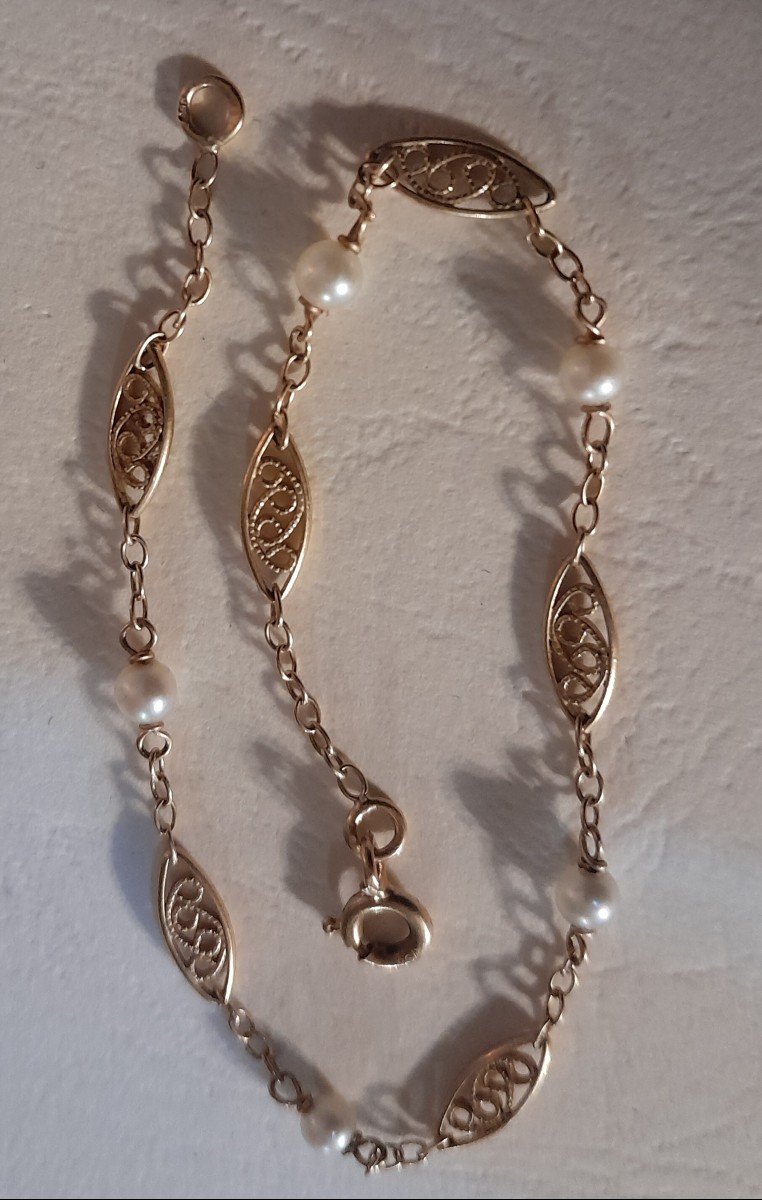 Bracelet ancien En Or filigrané Et Perles -photo-2