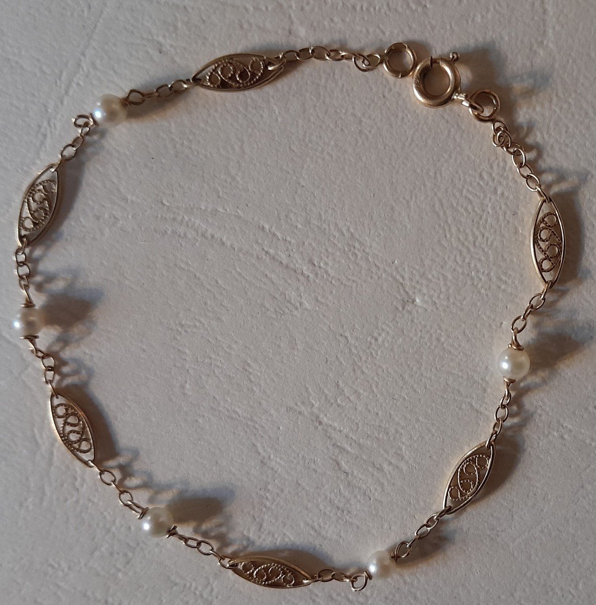 Bracelet ancien En Or filigrané Et Perles -photo-1