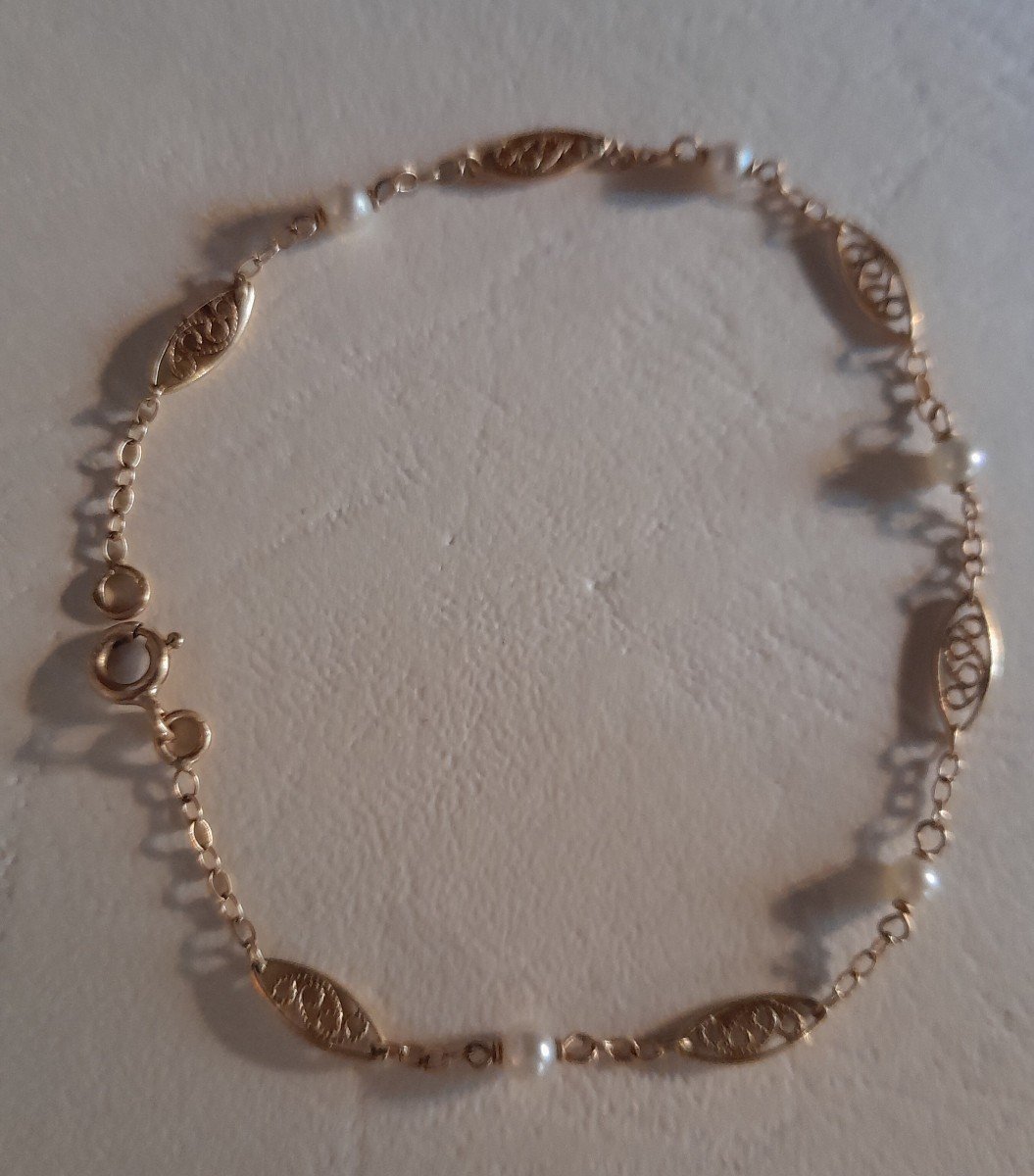 Bracelet ancien En Or filigrané Et Perles -photo-2