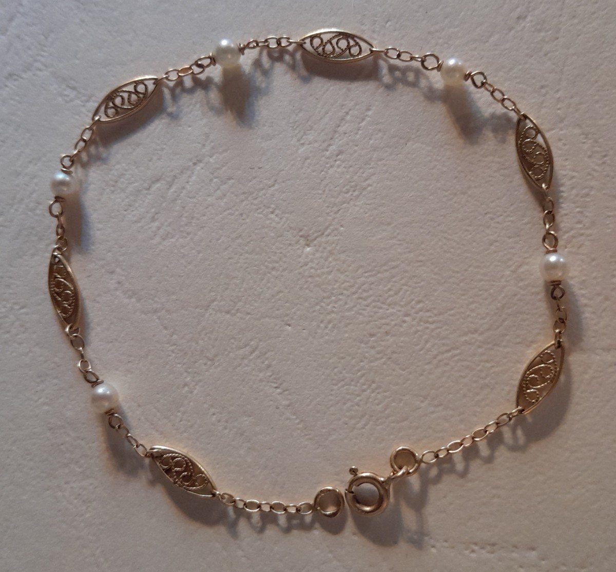 Bracelet ancien En Or filigrané Et Perles -photo-3