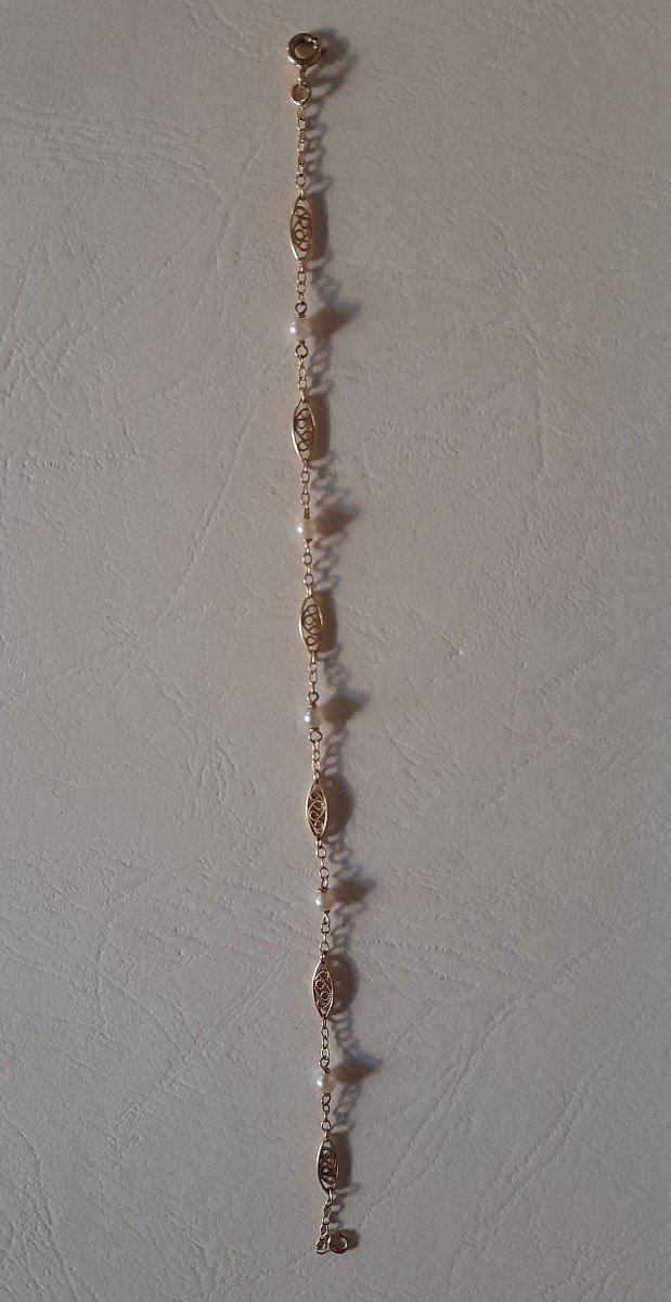 Bracelet ancien En Or filigrané Et Perles -photo-4