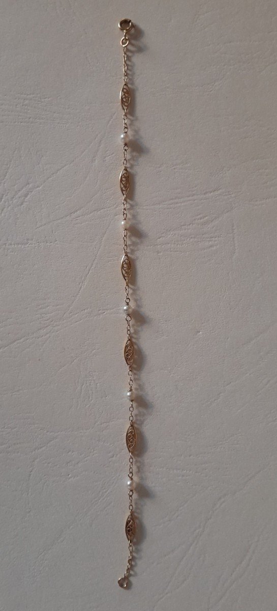 Bracelet ancien En Or filigrané Et Perles -photo-5