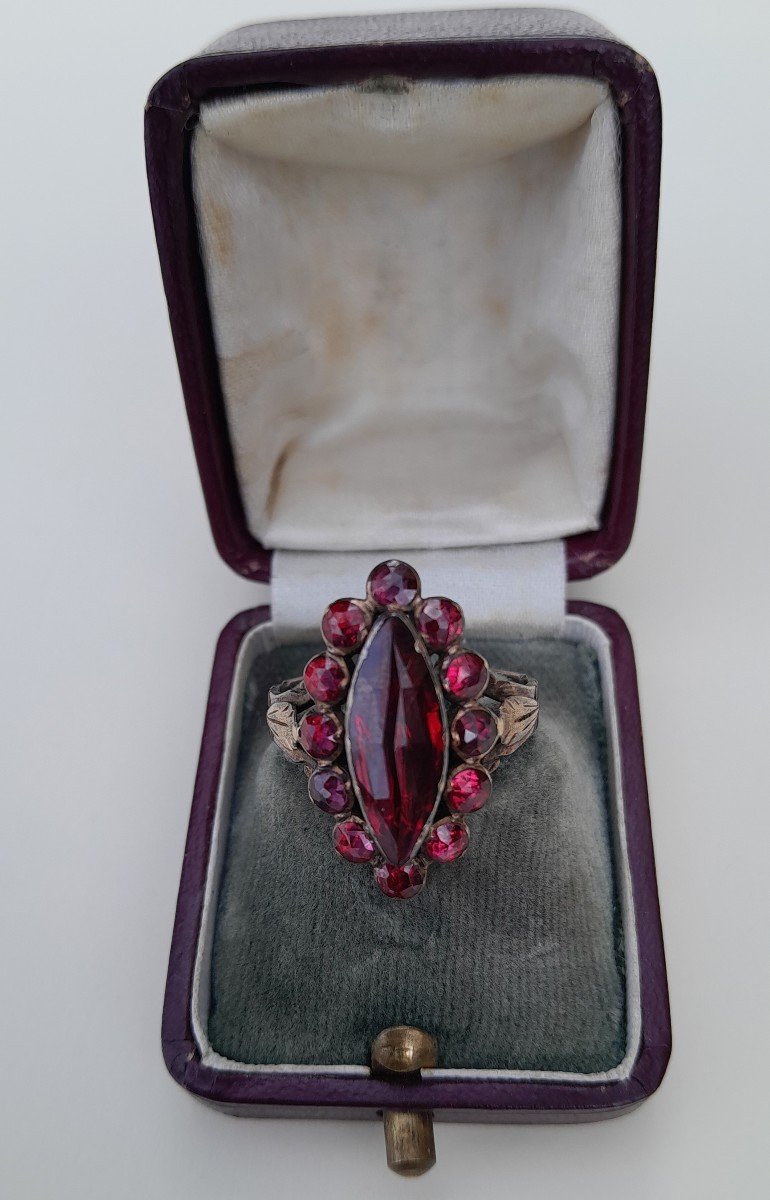 Bague  Marquise Ancienne En Or Et Grenats De Perpignan - Bijou régional-photo-2