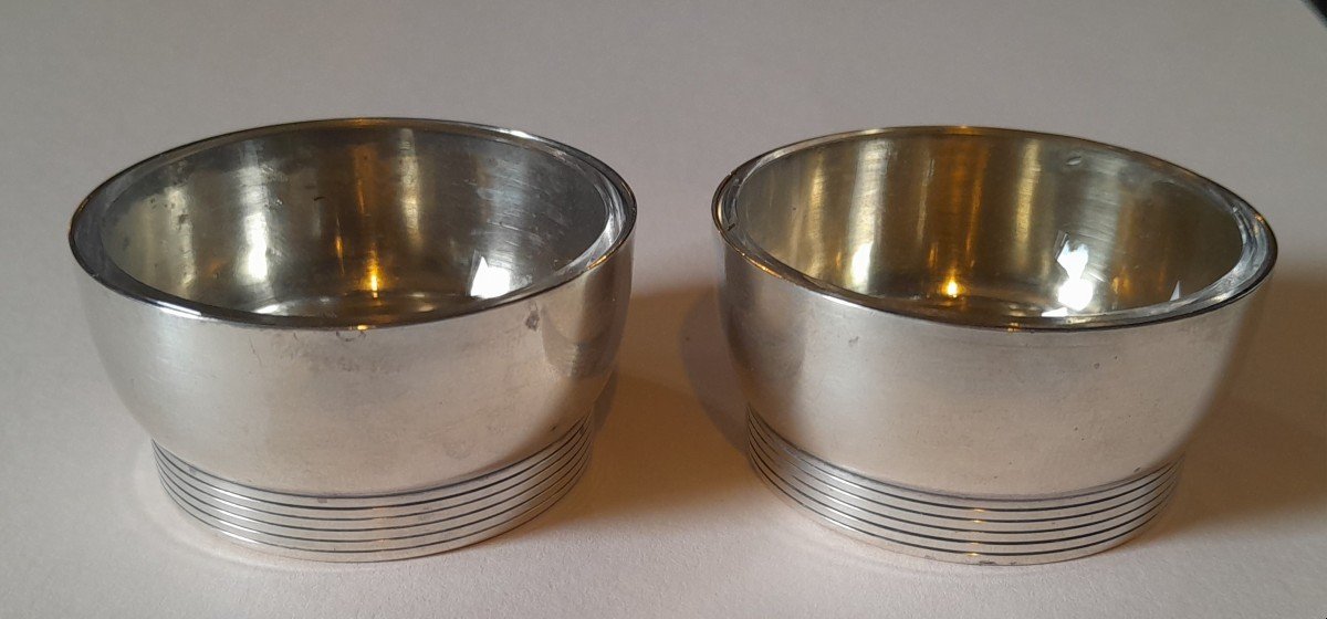 Christofle - Pair Of Art Deco Salt Cellars In Sterling Silver