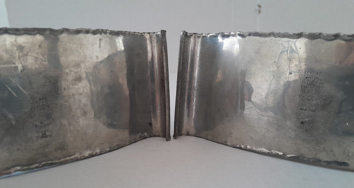 Paire de chandeliers  Art Déco en étain par René Delavan -photo-3