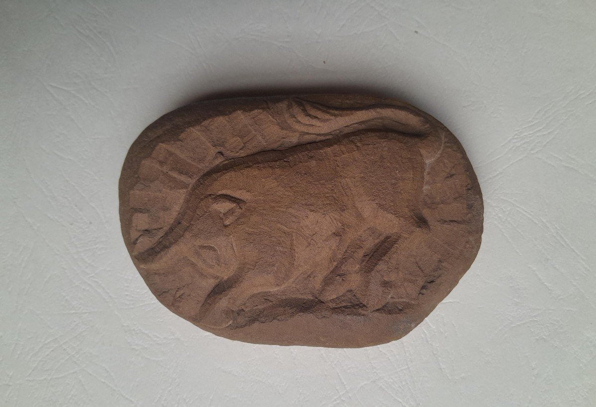 Gilbert Privat (1892-1969), Galet Sculpté, Taureau-photo-2