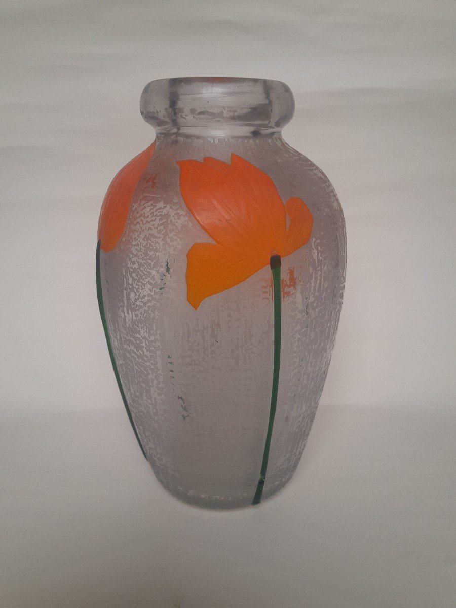 Daum Art Deco Vase With Tulip Decor