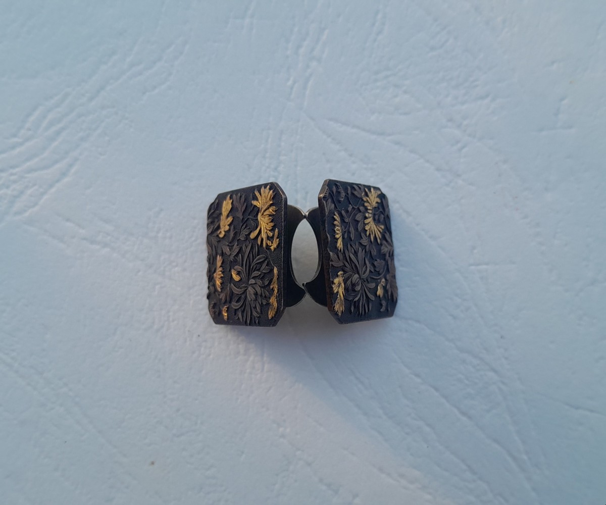 Shakudo Cufflinks Or Collar Links, Japan, Late 19th Century-photo-4