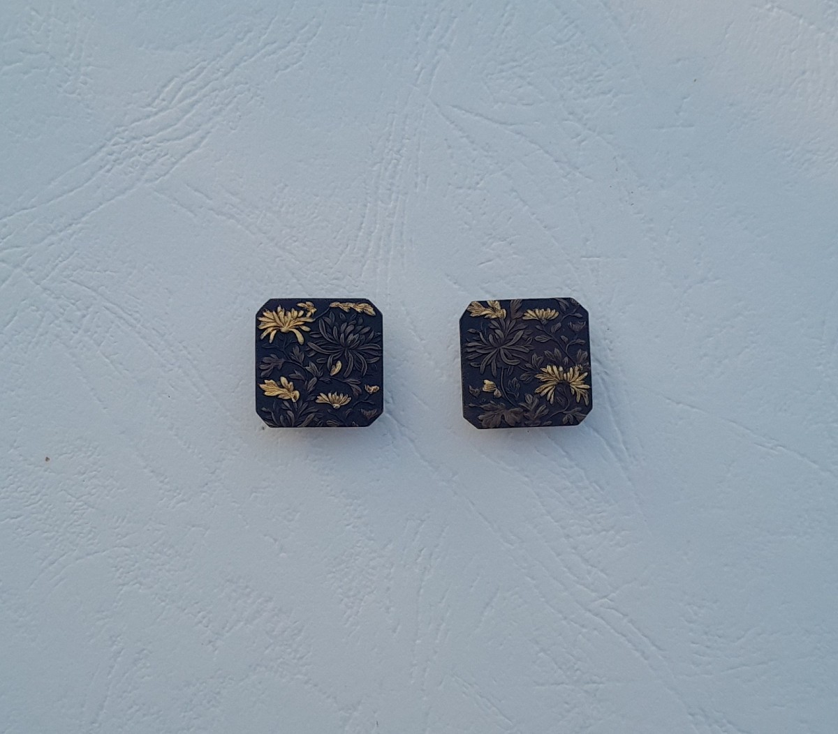 Shakudo Cufflinks Or Collar Links, Japan, Late 19th Century-photo-1