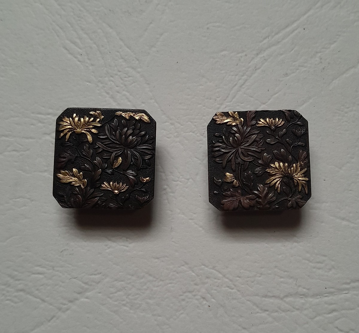 Shakudo Cufflinks Or Collar Links, Japan, Late 19th Century