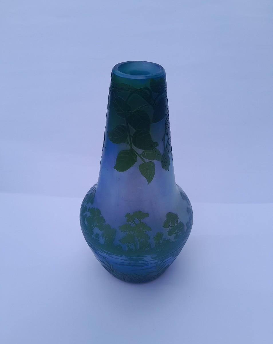Pantin Crystal Factory, Camille De Vez, Art Nouveau Vase In Engraved Multi-layer Glass-photo-3